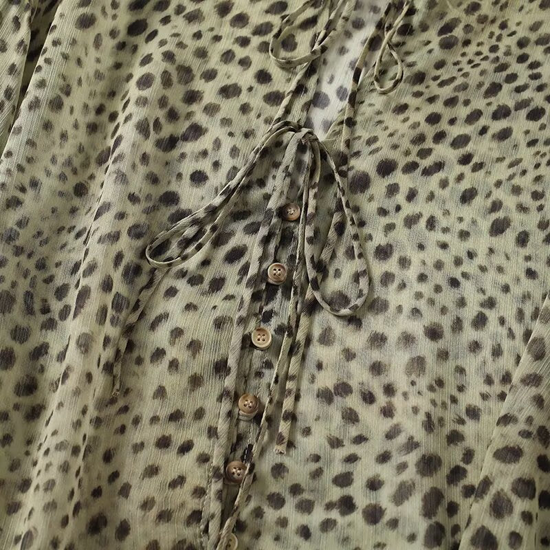 Leopard Print Wind Pattern Long Sleeve Shirt With Stand Collar