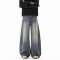 Texture Washed Knife Edge Denim Pants For Men Loose Fit