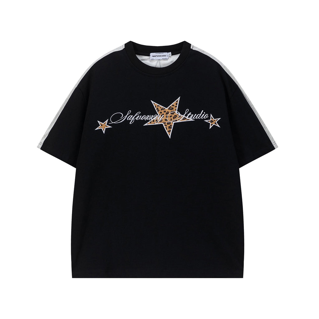 Floral Print Short Sleeve Crewneck Shirt In Cotton Blend Loose Fit