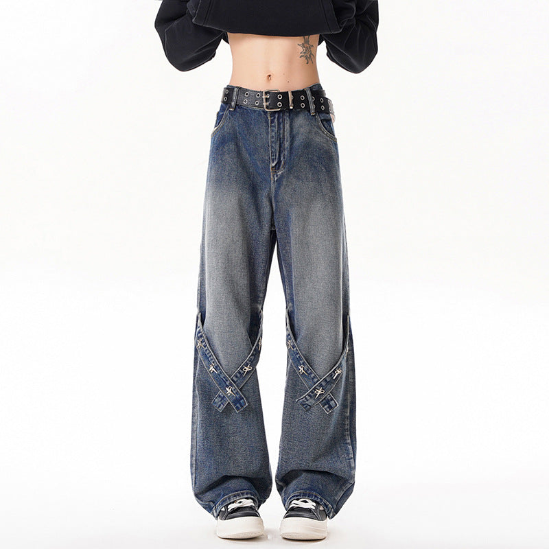 Relaxed Straight Leg Cotton Denim Jeans For Men Long Pants