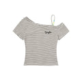 Blue Off Shoulder T Shirt With Beaded Strap Slimming Fit Animal Print Unisex