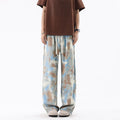 Streetwear Loose Patterned Lyocell Ice Silk Jeans With High Waist Drawstring