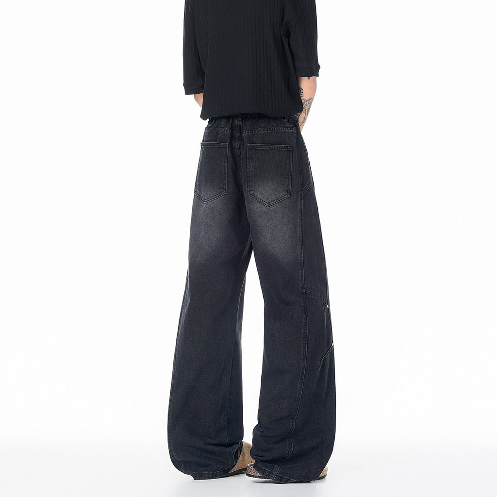 Patchwork Jeans For Men Trendy Washed Wide Leg Pants