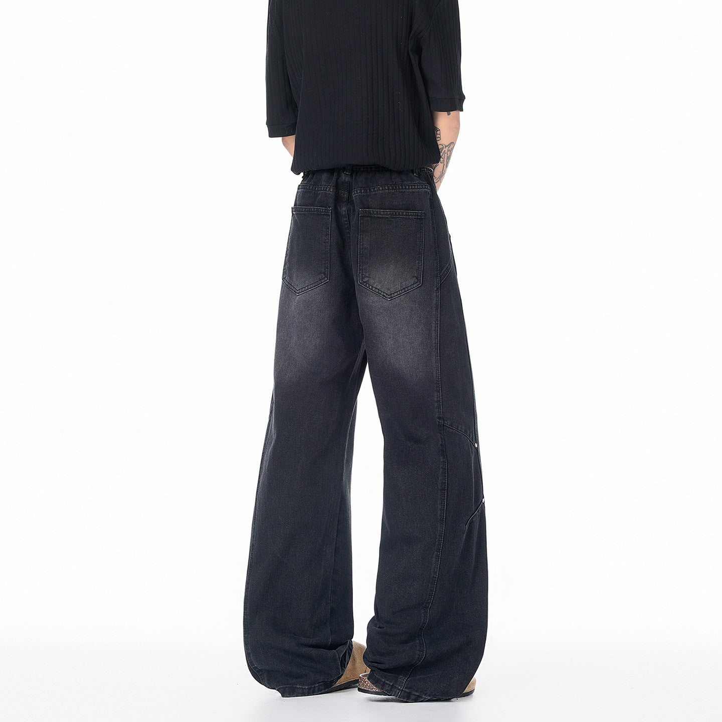 Patchwork Jeans For Men Trendy Washed Wide Leg Pants