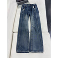 Lightning Pattern Washed Denim Pants For Men Straight Leg Jeans