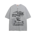 Gray Floral Print Short Sleeve T Shirt Loose Fit Cotton Blend