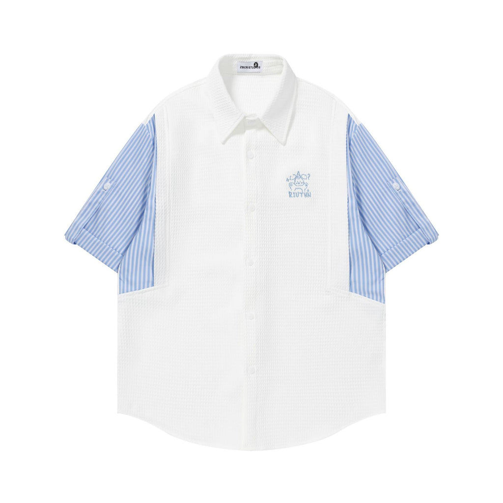 Men's National Trend Splicing Striped Tee With Flip Collar Short Sleeves