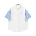 Men's National Trend Splicing Striped Tee With Flip Collar Short Sleeves