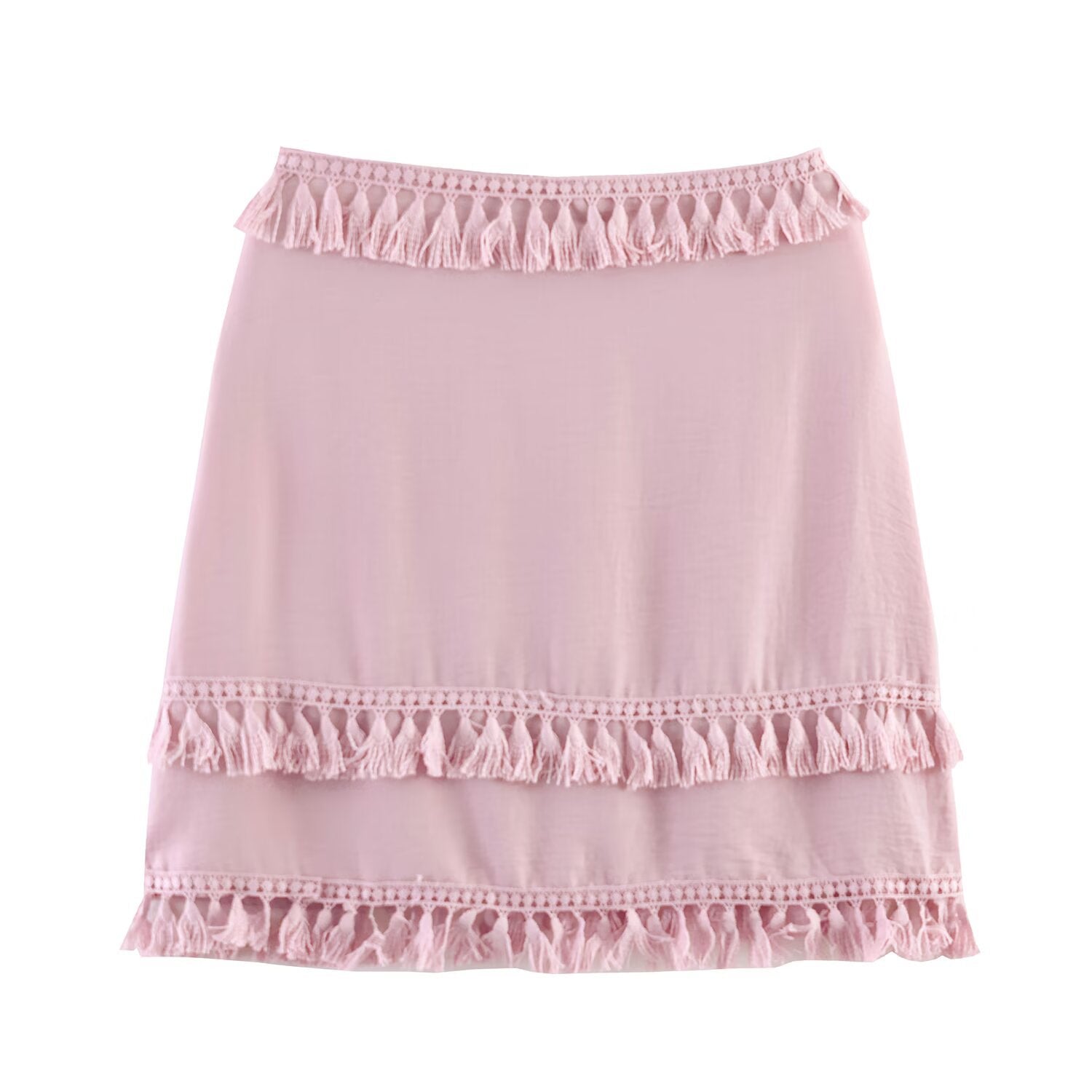 Spicy Tassel Lace High Waist Short Skirt In Lotus Pink Or Green