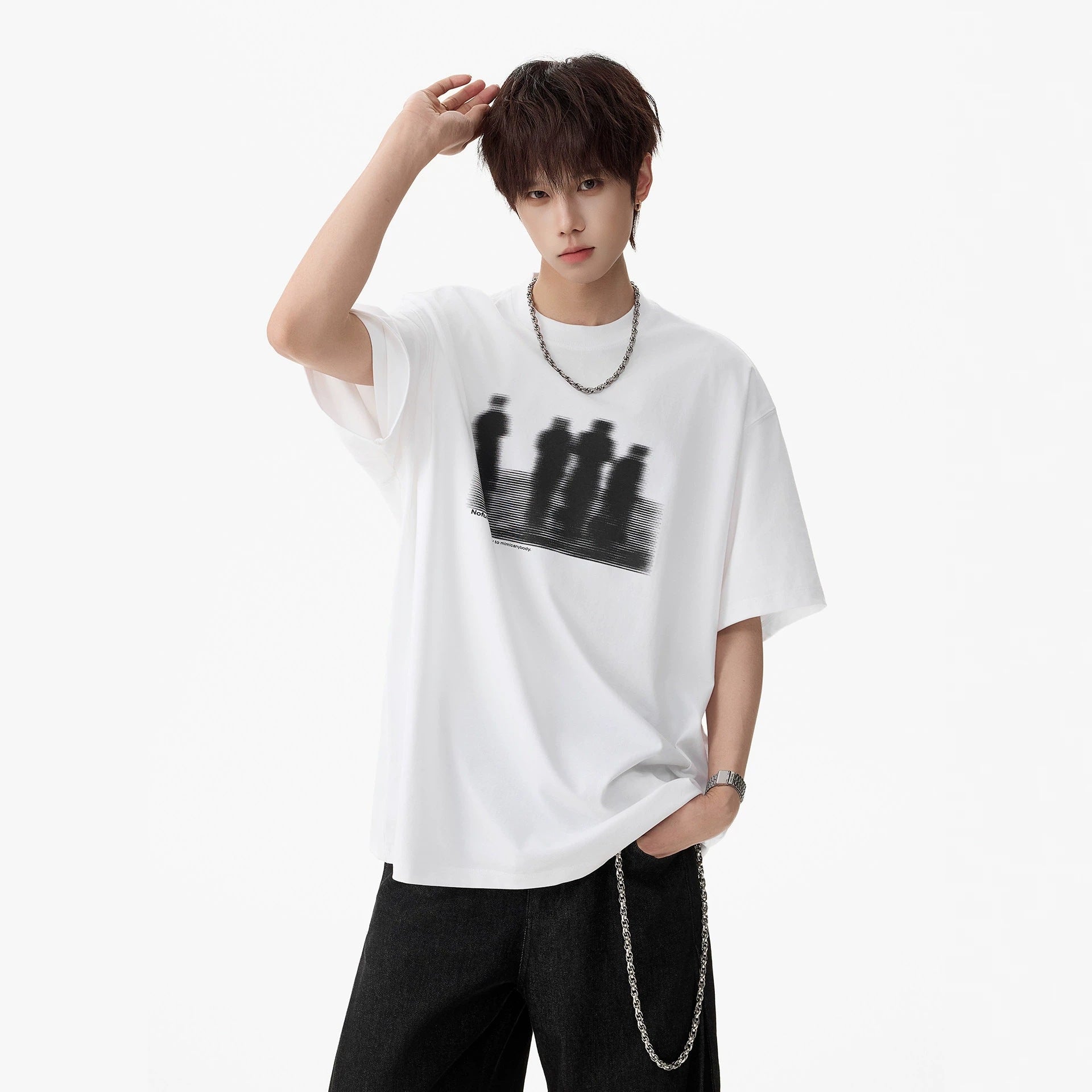 Hong Kong Style Letter Print White Short Sleeve Cotton Tee For Men