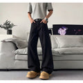 Mens Wide Leg Denim Jeans Loose Fit Cotton High Street Style Black Blue