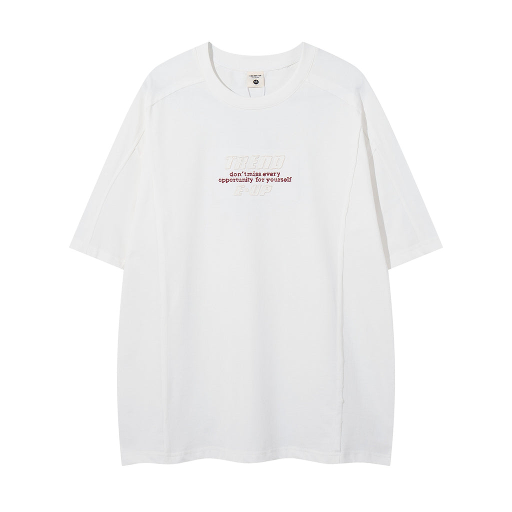 Embroidered Slogan Short Sleeve Cotton Blend Casual Tee With Floral Pattern