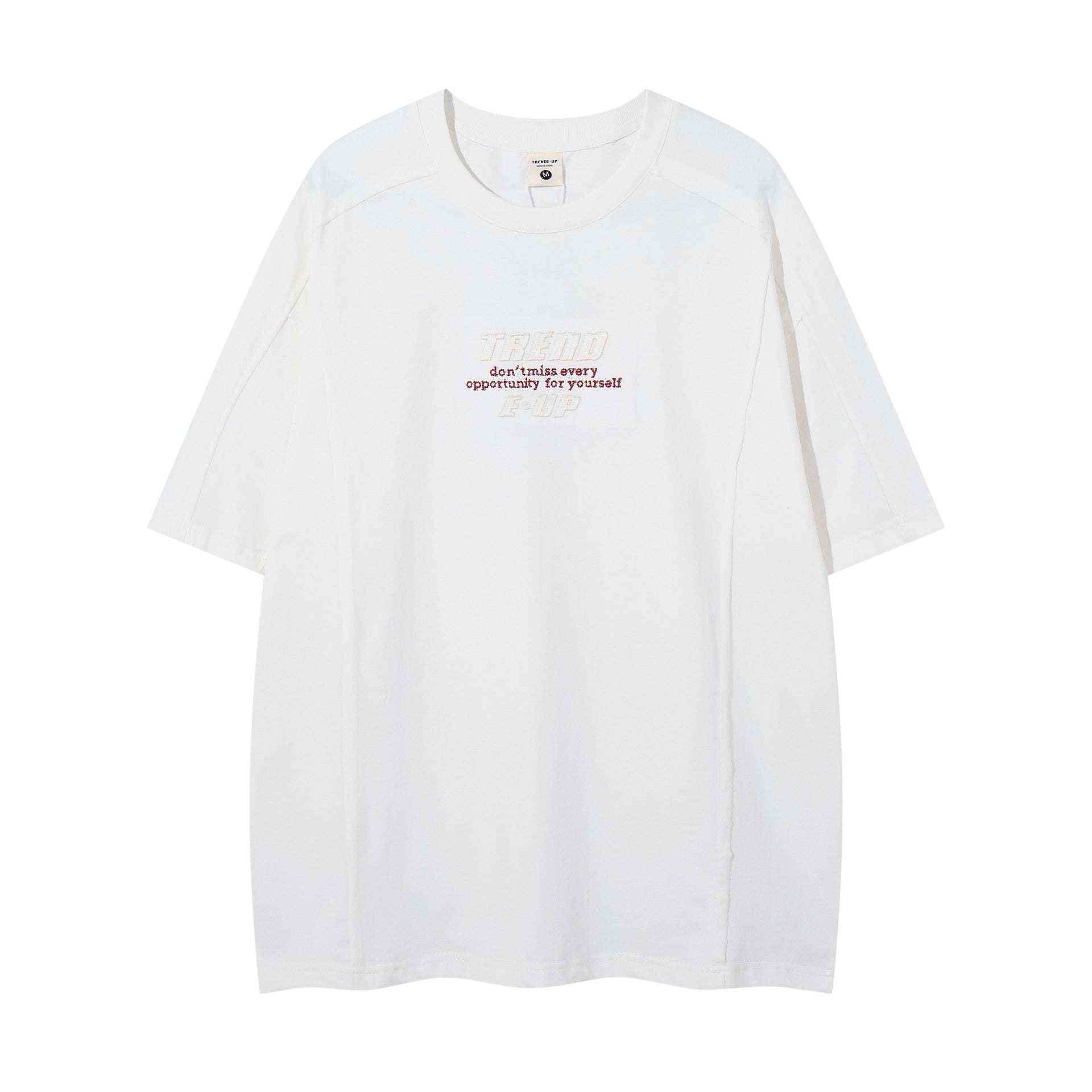 Embroidered Slogan Short Sleeve Cotton Blend Casual Tee With Floral Pattern
