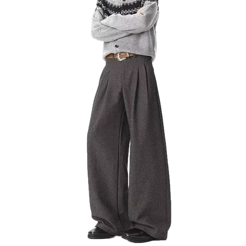 Loose Drape Wide Leg Pants High Street Casual Business Polyester Dark Gray Brown