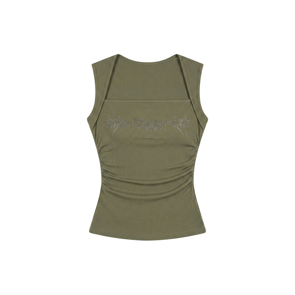 Star Rhinestone Strapless Sleeveless Top for Women Slim Fit Cotton