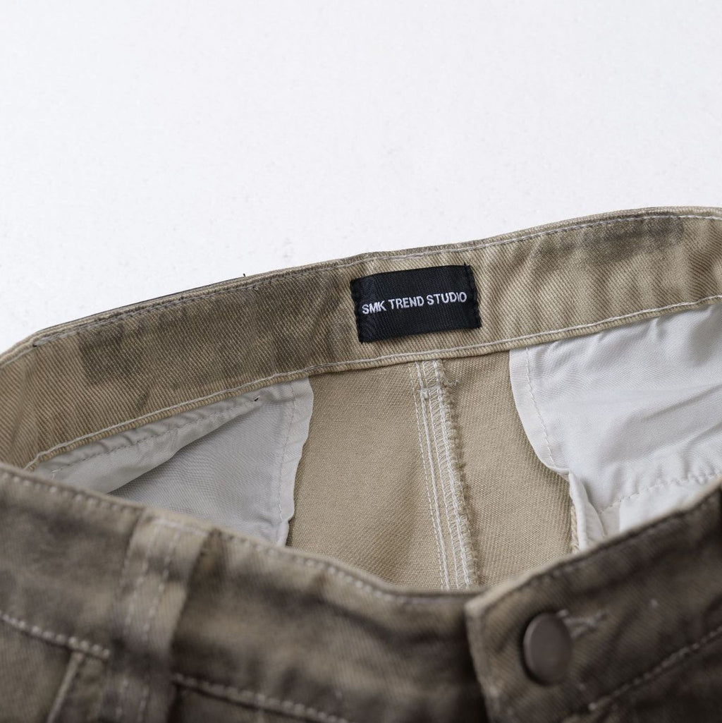Brown Street Style Slant Cut Mid Waist Casual Trousers For Men