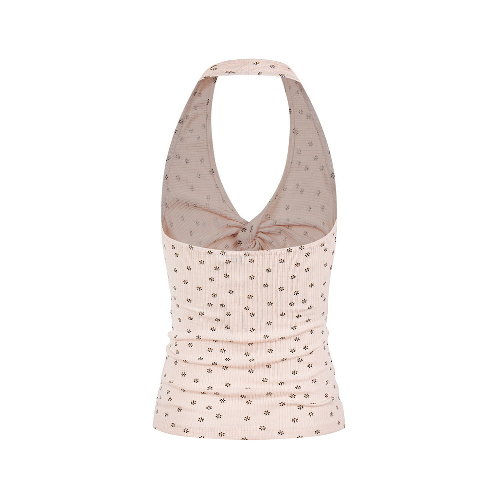 Floral Knit Top For Women Pink Short Sleeve Slim Fit