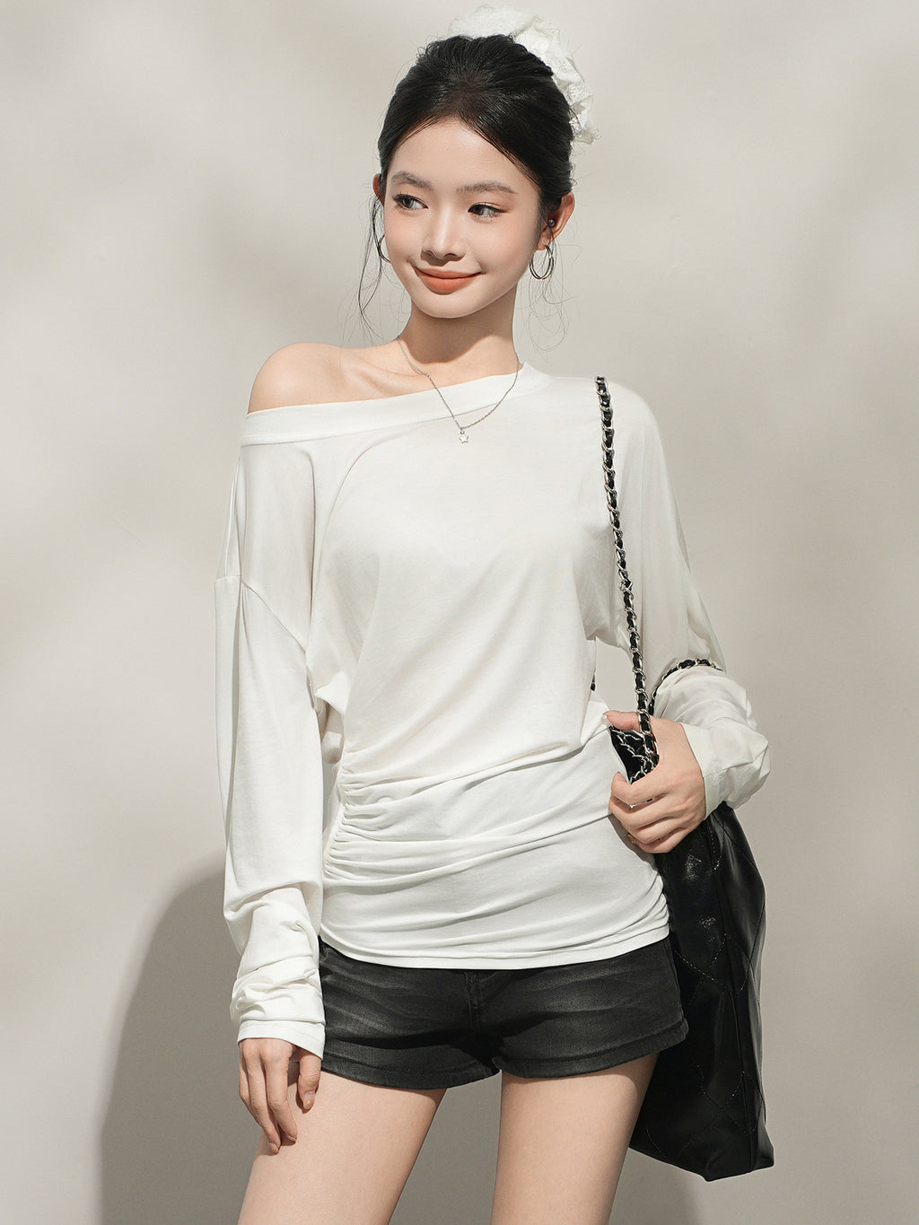Women Lyocell Sun Protection Batwing Sleeve Lightweight Top Asymmetrical Collar