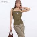 Star Rhinestone Strapless Sleeveless Top for Women Slim Fit Cotton