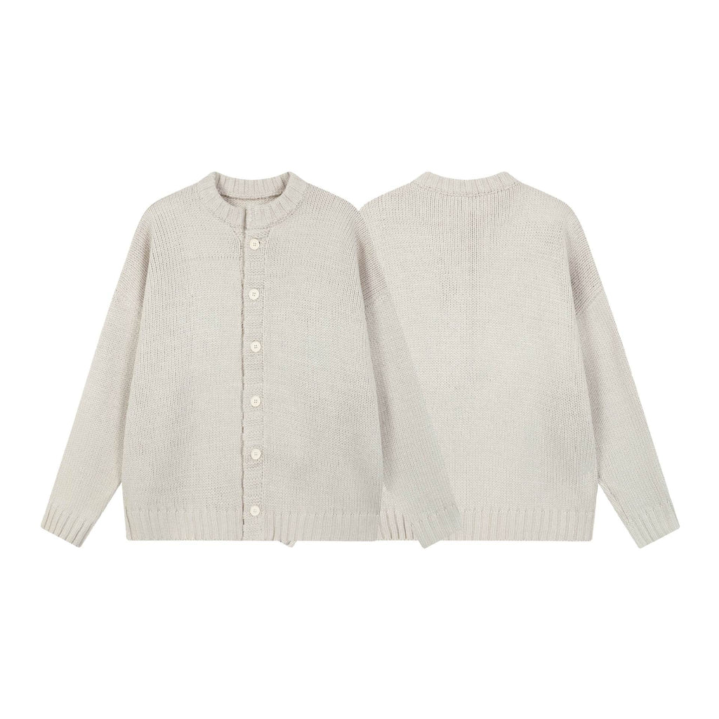 Street Style Versatile Knit Cardigan Light Gray Round Neck Long Sleeve