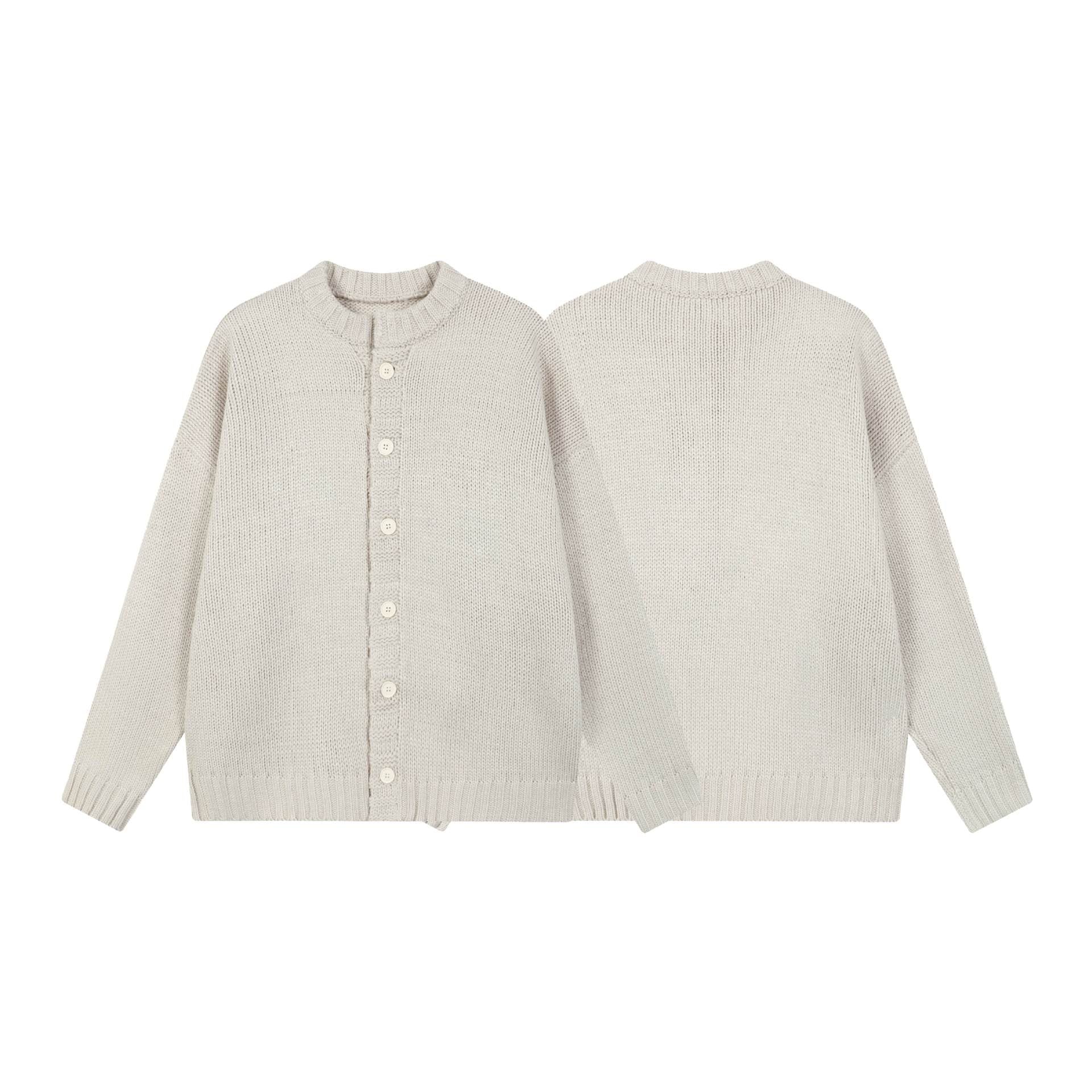 Street Style Versatile Knit Cardigan Light Gray Round Neck Long Sleeve