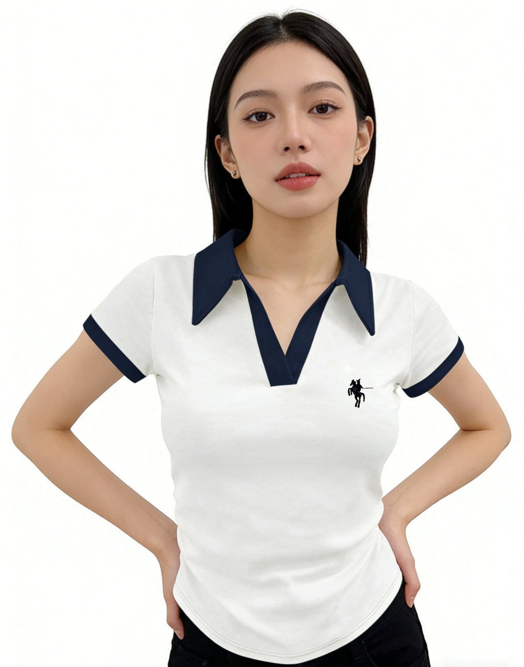Women's V Neck Short Sleeve T Shirt Polyester White Size S To XL