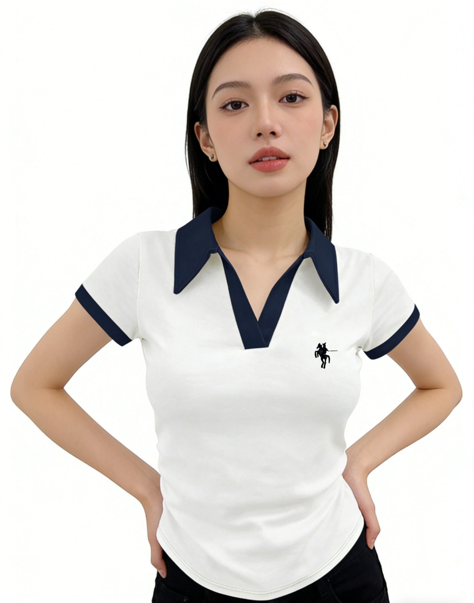 Women's V Neck Short Sleeve T Shirt Polyester White Size S To XL