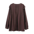 Burnt Sienna Polyester Ruffled Long Sleeve Casual Shirt