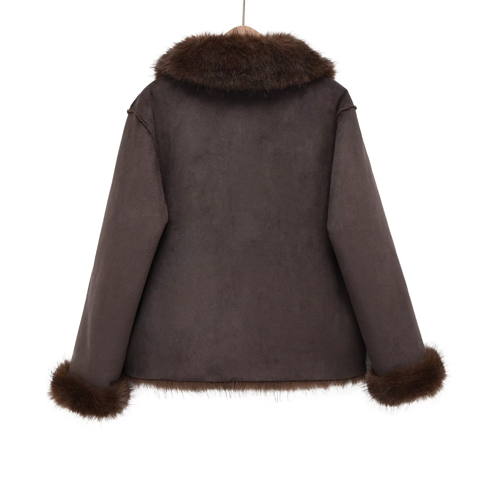 Dark Brown Women Streetwear Winter Outerwear With Suit Collar