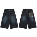 Personalized Street Style Denim Shorts Black Loose Fit Cotton