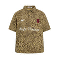 Leopard Print Badge Embroidered Short Sleeve Shirt For Men Cotton Blend Casual
