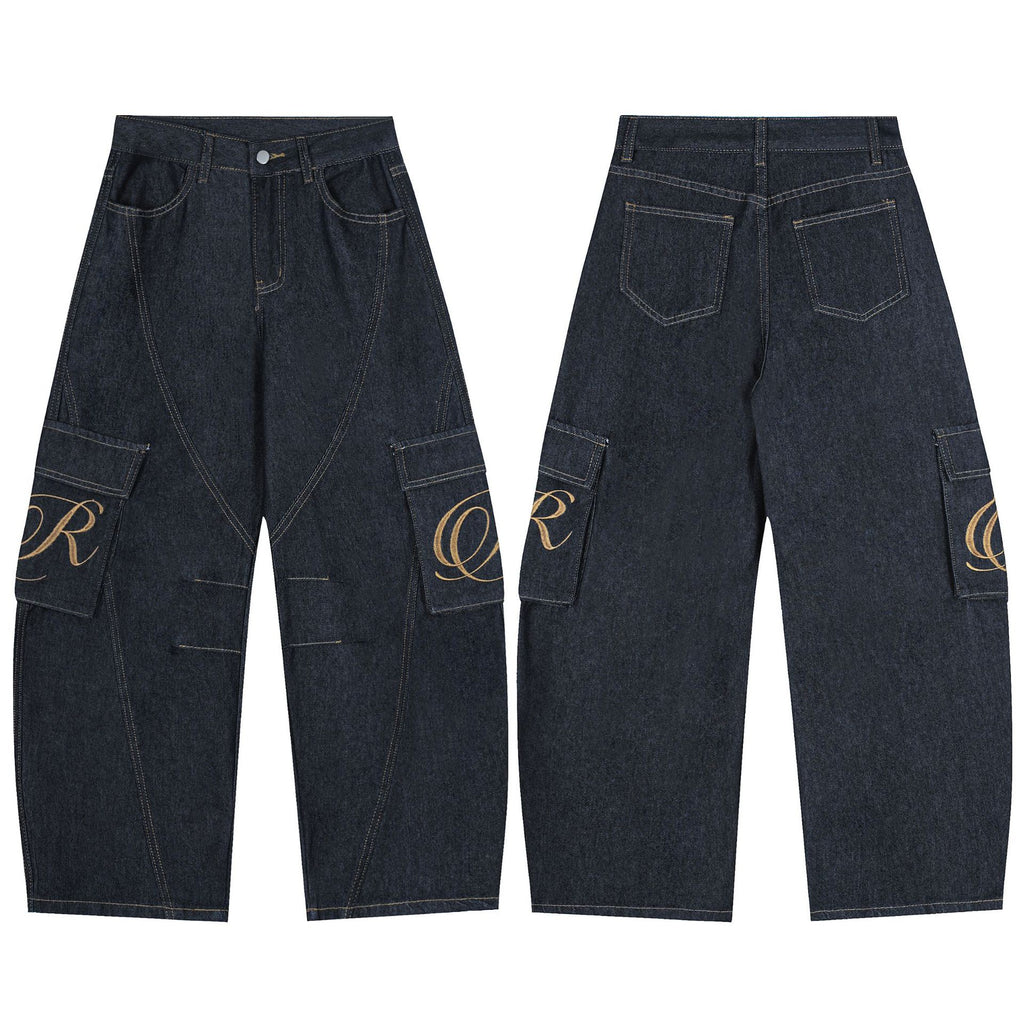 Street Style Denim Workwear Long Pants in Blue for Autumn