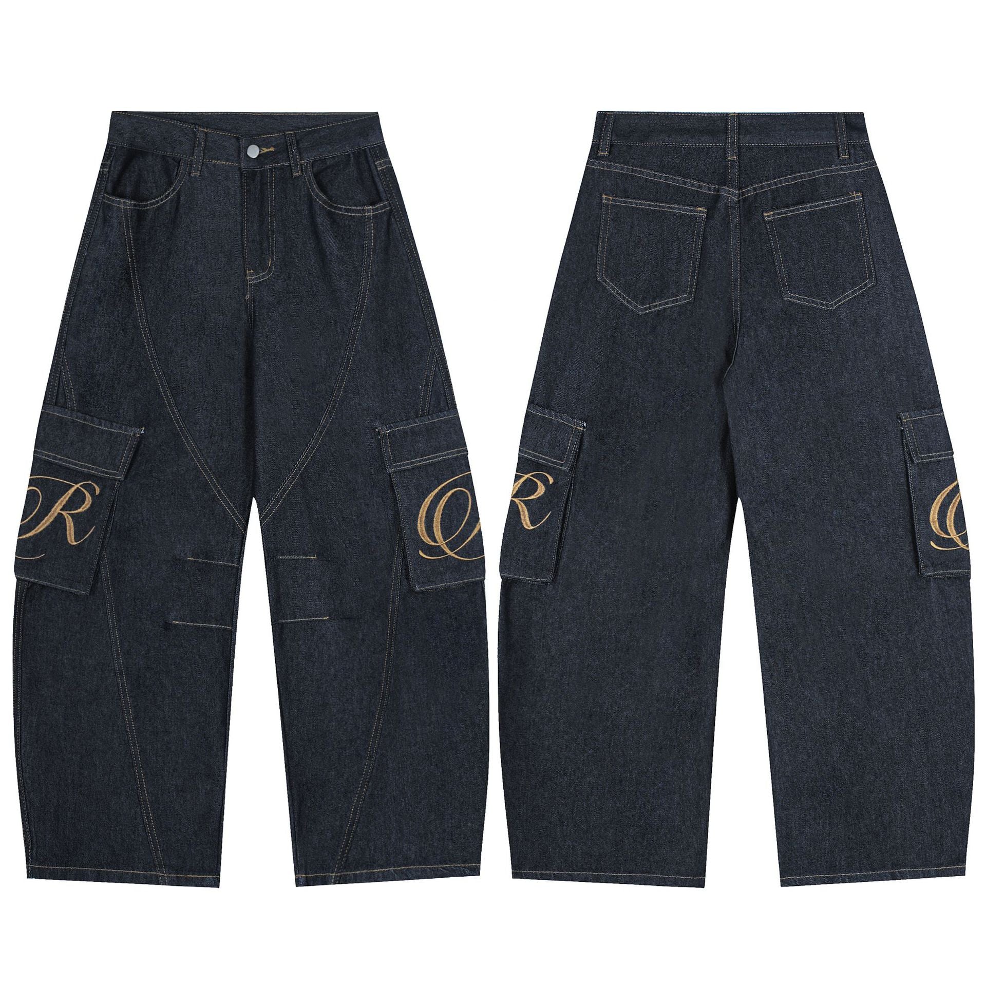 Street Style Denim Workwear Long Pants in Blue for Autumn