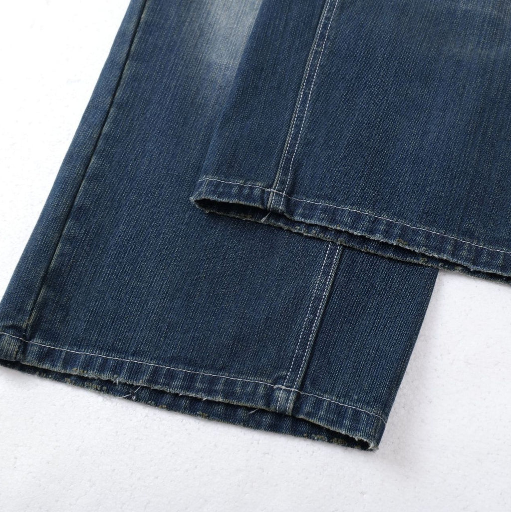 Patchwork Denim Long Pants Street Style Casual Loose Fit For Youth