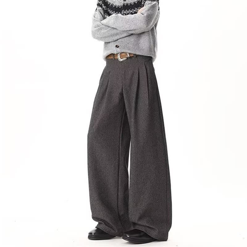 Loose Drape Wide Leg Pants High Street Casual Business Polyester Dark Gray Brown
