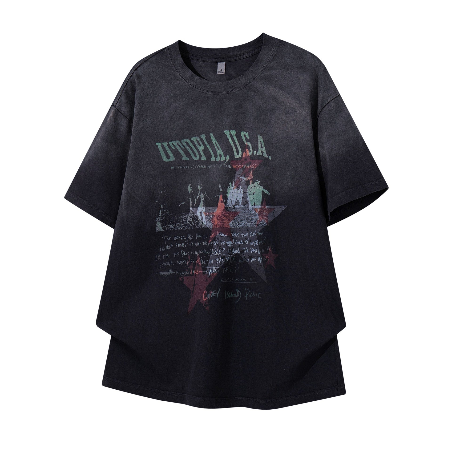 Gradient Star Print Short Sleeve Shirt Cotton Blend Loose Fit