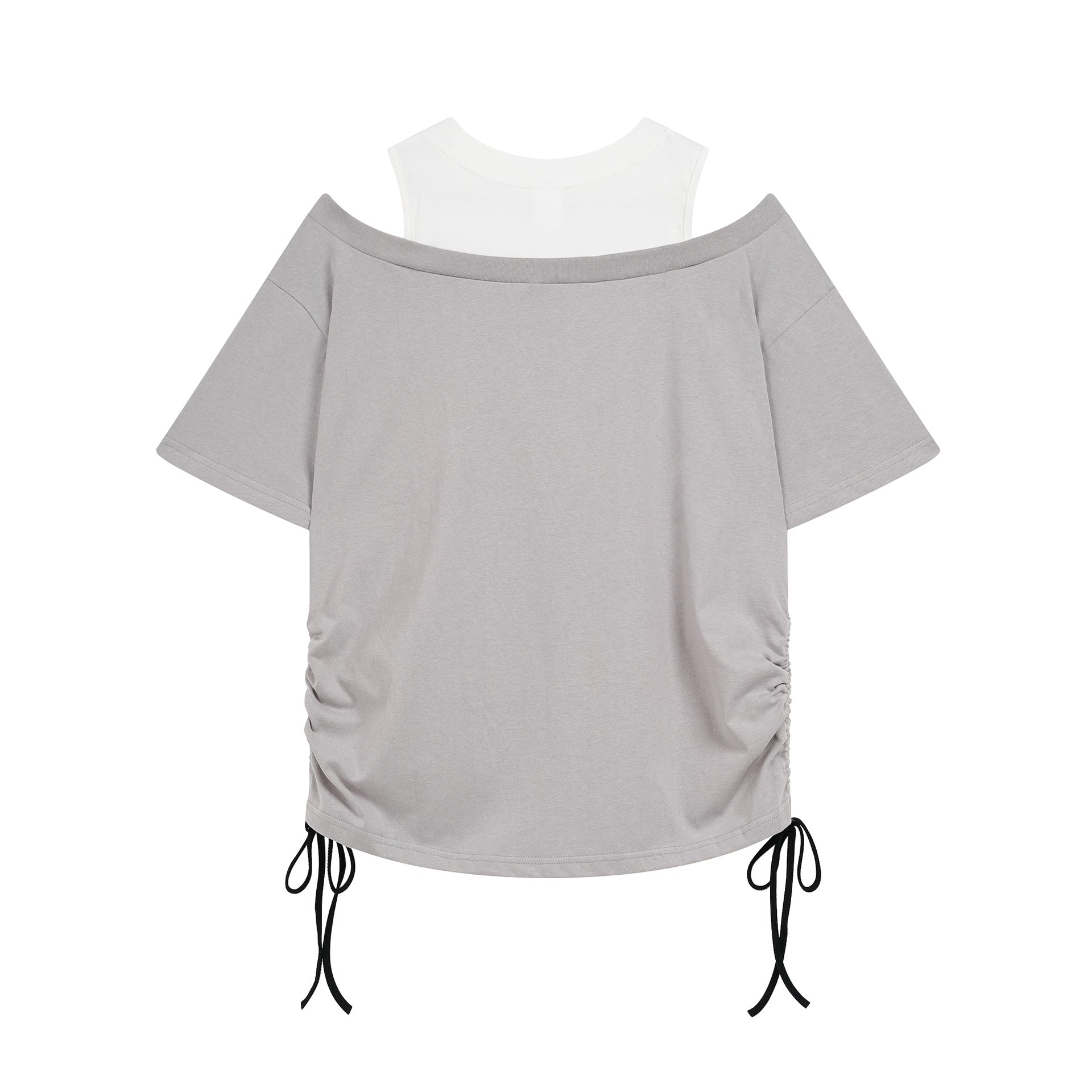 Graffiti Print Off Shoulder T Shirt Women Drawstring Geometric Short Sleeve