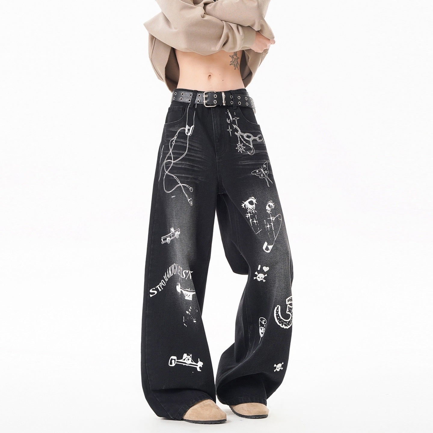 Vintage Graffiti Denim Pants Loose Fit Hip Hop Style