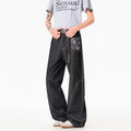 Mens Wide Leg Jeans Black Cotton Denim Streetwear Embroidered Loose Fit