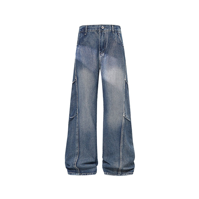 Mens Desert Style Denim Pants Flared Tapered Fit Straight Leg Jeans