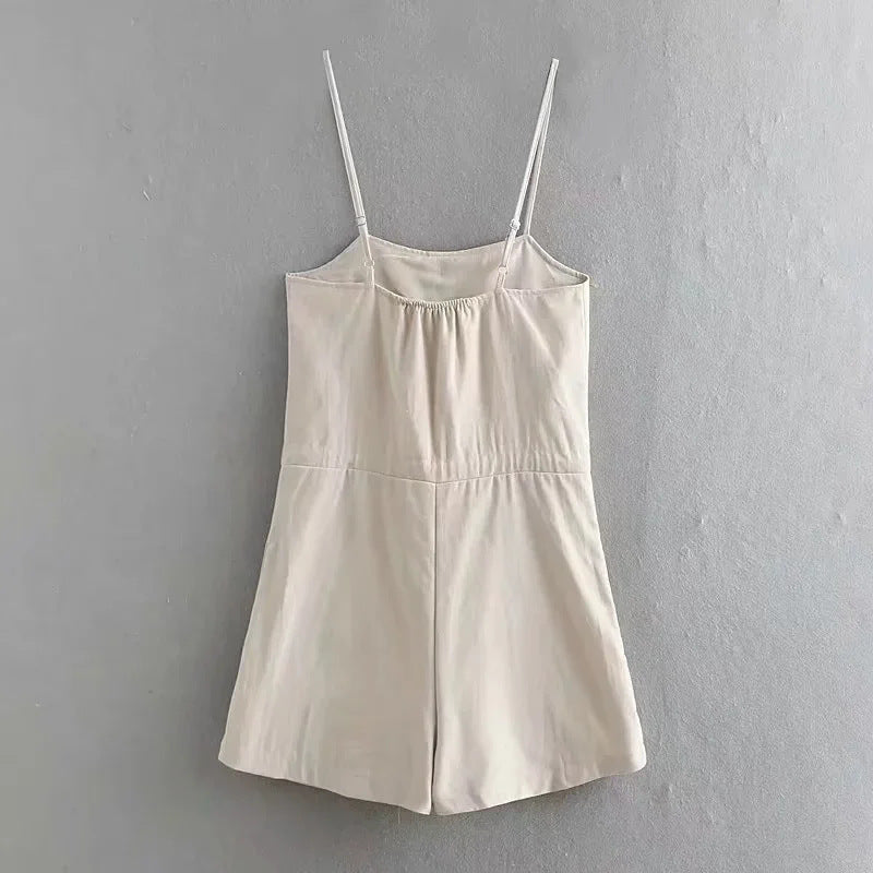 Apricot Sleeveless High Waist Wide Leg Shorts With Three Dimensional Pocket