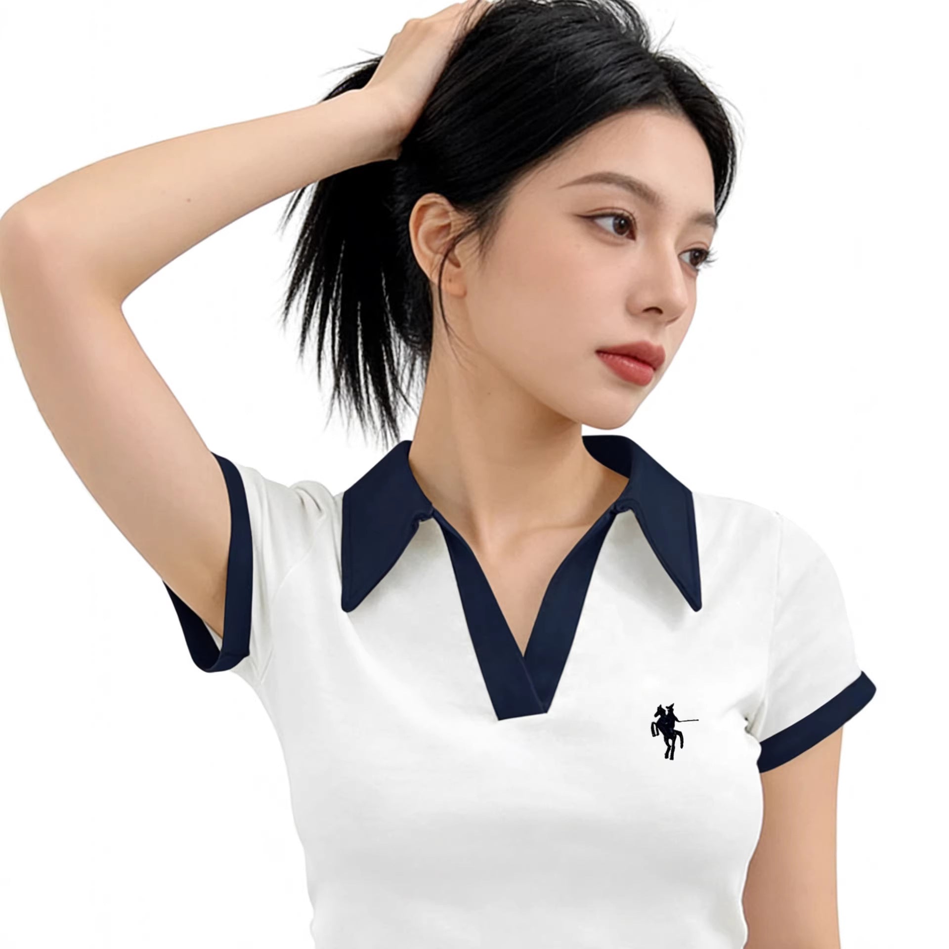Women's V Neck Short Sleeve T Shirt Polyester White Size S To XL