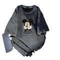 Black Cotton Round Neck Short Sleeve Printed T Shirt for Women Japanese Korean