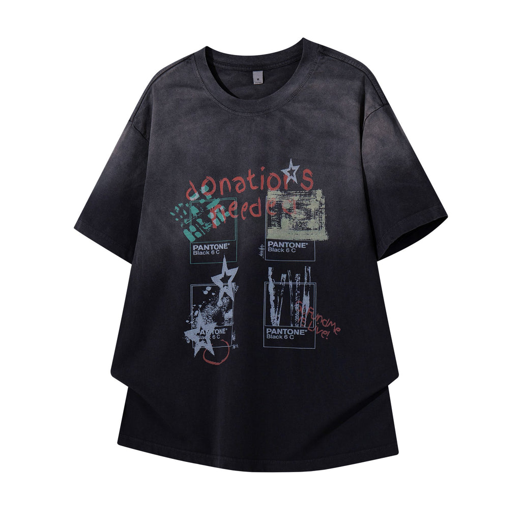 Gradient Distressed Floral Print Short Sleeve Shirt For Men Casual Cotton Blend