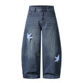 Patchwork Denim Pants Loose Wide Leg High Waist Jeans For Men