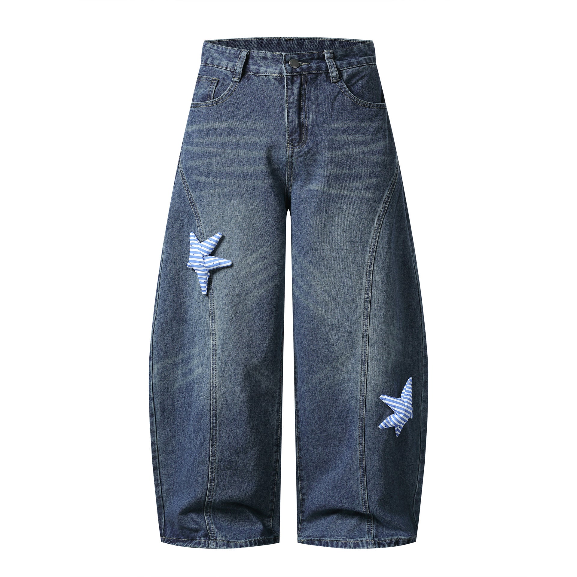 Patchwork Denim Pants Loose Wide Leg High Waist Jeans For Men