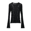 Slim Fit Lace Long Sleeve Top for Women Black Round Neck