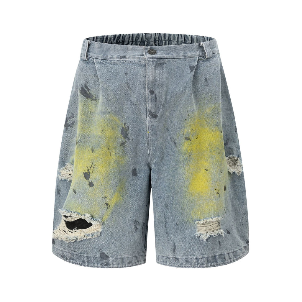 Personalized Street Style Denim Shorts Loose Fit Blue Cotton