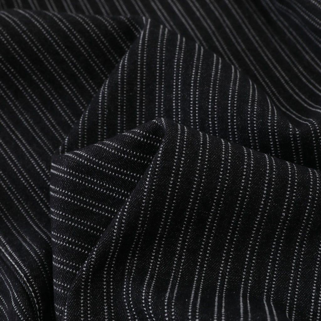 Black Pleated Stripe Wide Leg Cotton Denim Pants For Men High Waist Comfort