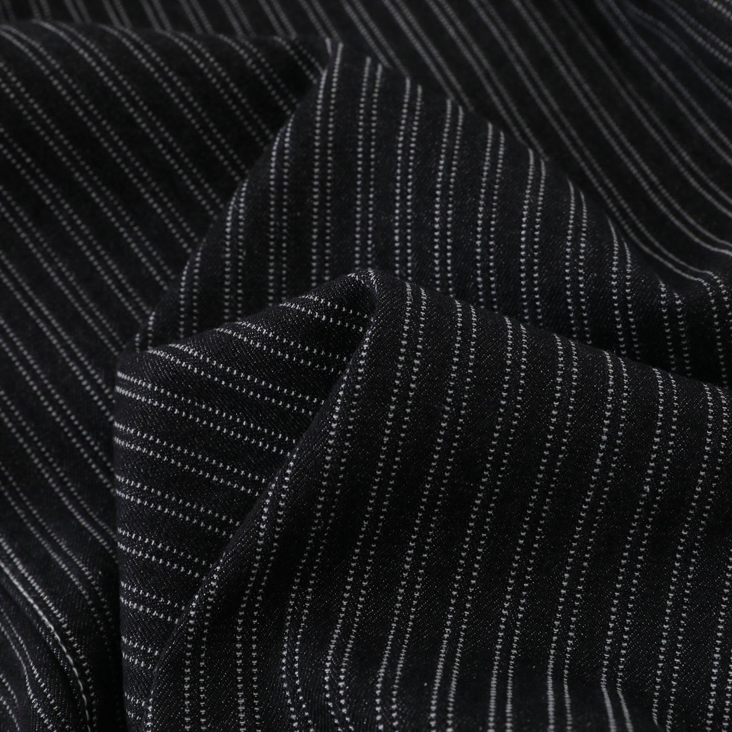 Black Pleated Stripe Wide Leg Cotton Denim Pants For Men High Waist Comfort